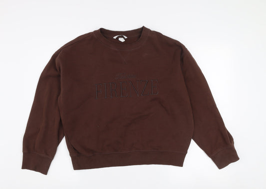 H&M Women Brown Pullover Sweatshirt Size S Toscana Firenze Graphic