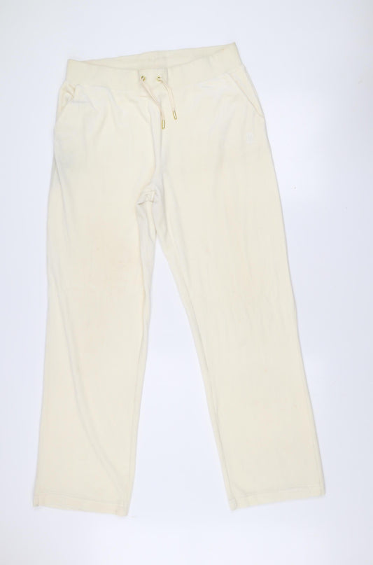 Juicy Couture Women Ivory Velour Sweatpants XL Elastic Waist Trousers