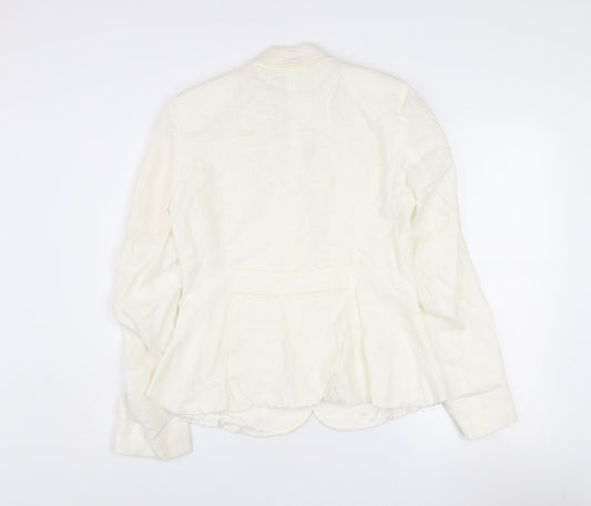 Irene Van Ryb Womens Ivory Linen Single-Breasted Blazer Size 12
