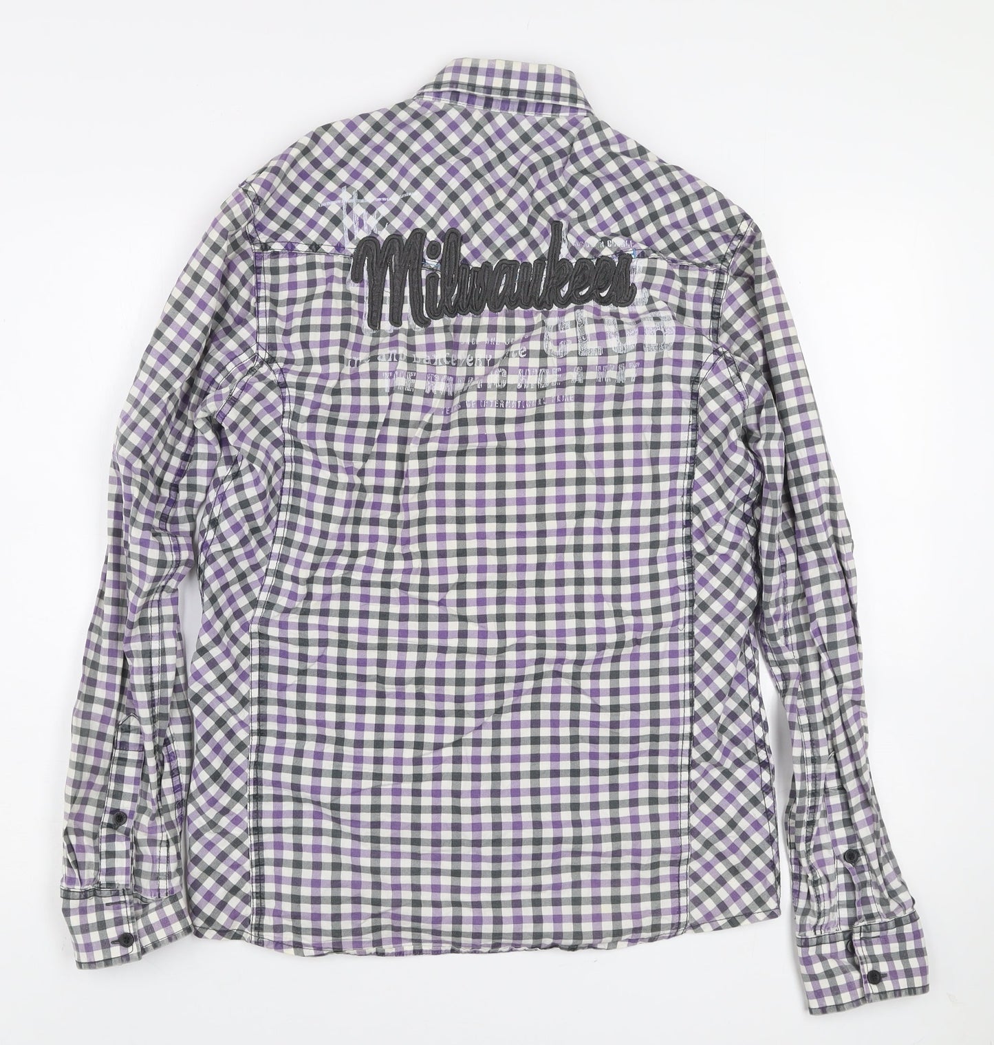 Jack & Jones Men’s Purple Check Long Sleeve Button-Up Shirt Size L