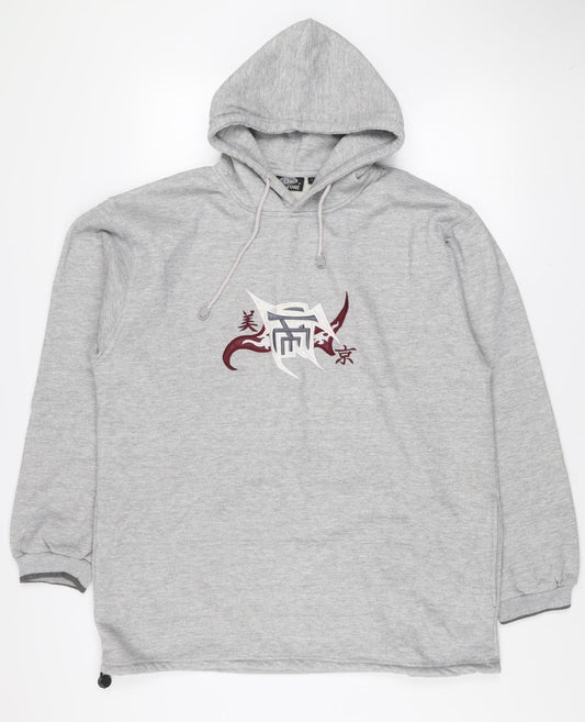 Oxyzone Men's Grey Hoodie L Pullover Fleece Graphic Tribal Print