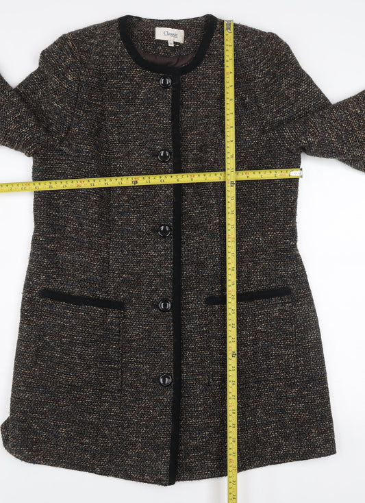 Classic Women’s Brown Wool Blend Tweed Mid-Length Coat Size 14