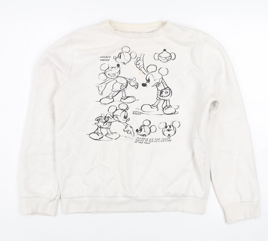 Disney Women's Ivory Mickey Mouse Graphic Pullover Sweatshirt Size 10/12