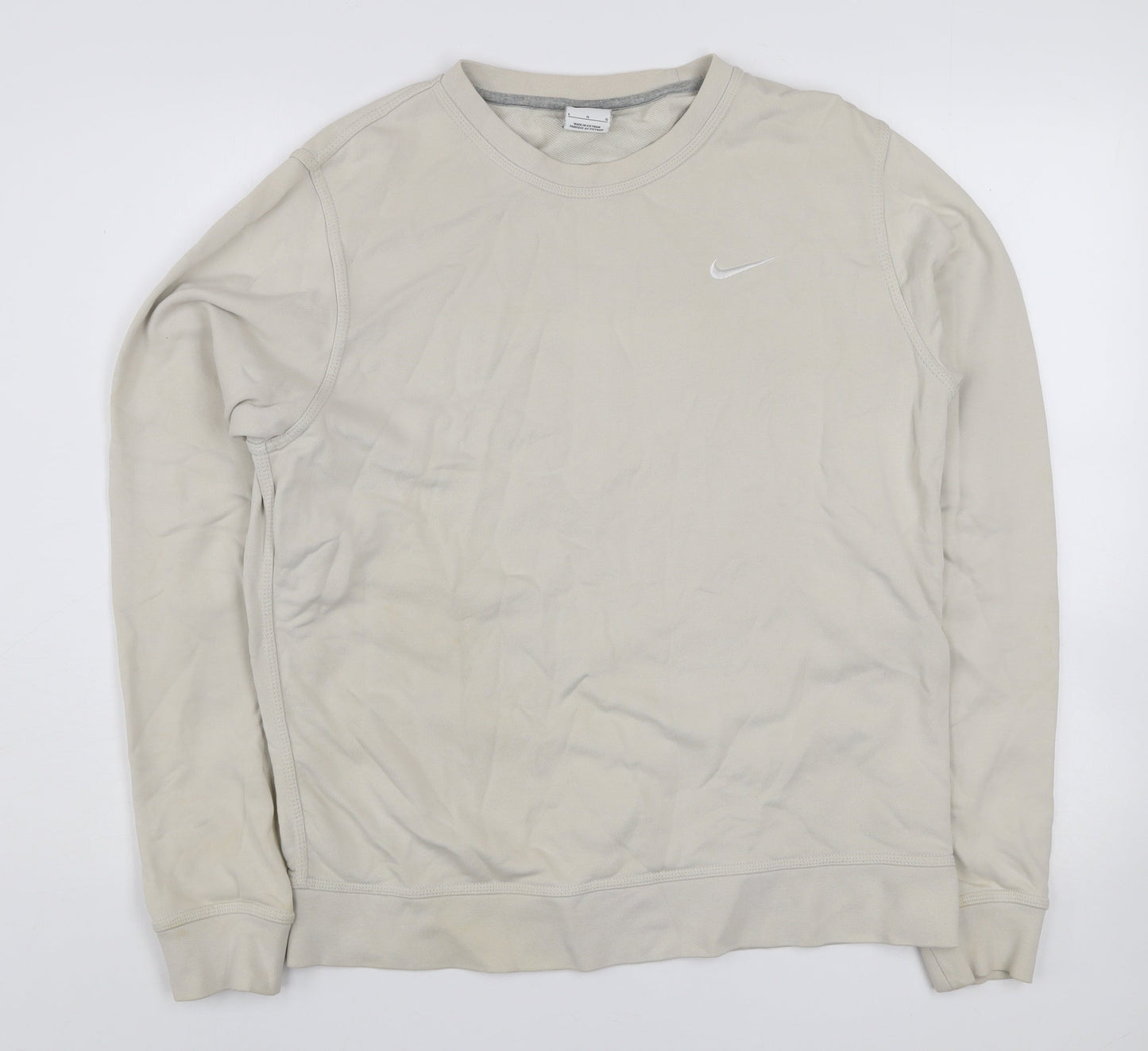 Nike Men Beige Crew Neck Cotton Sweatshirt Size L