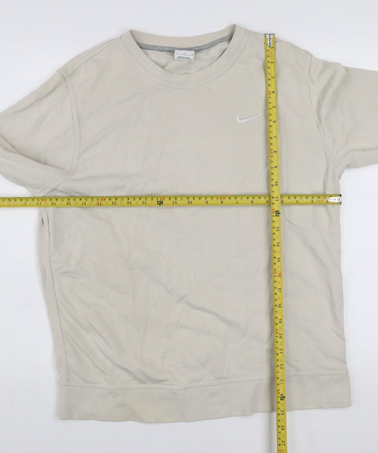 Nike Men Beige Crew Neck Cotton Sweatshirt Size L