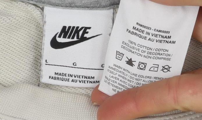 Nike Men Beige Crew Neck Cotton Sweatshirt Size L