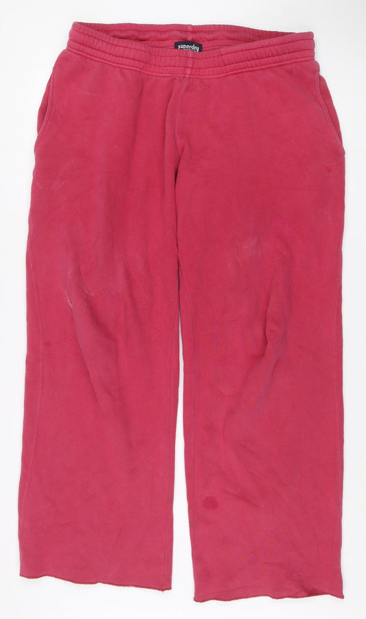 Superdry Womens Pink Fleece Sweatpants Size 16 Regular Fit
