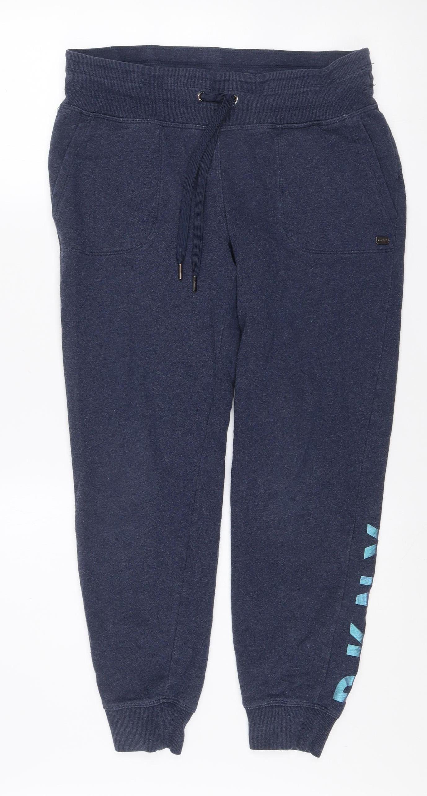 DKNY Women Blue Jogger Sweatpants M Cotton Blend Tapered Fit