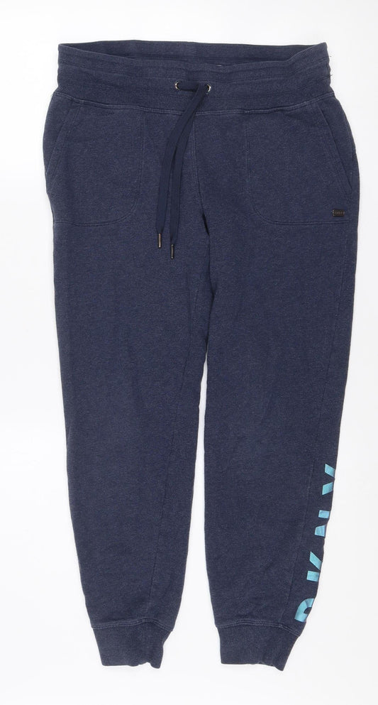 DKNY Women Blue Jogger Sweatpants M Cotton Blend Tapered Fit