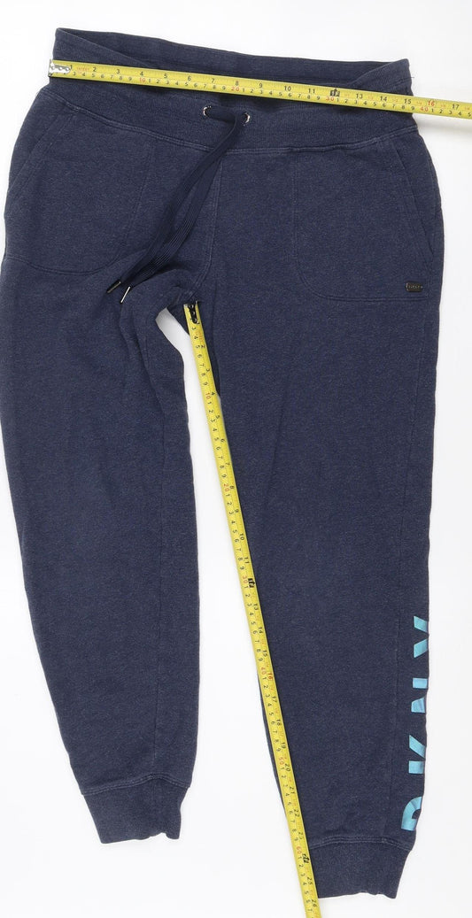 DKNY Women Blue Jogger Sweatpants M Cotton Blend Tapered Fit