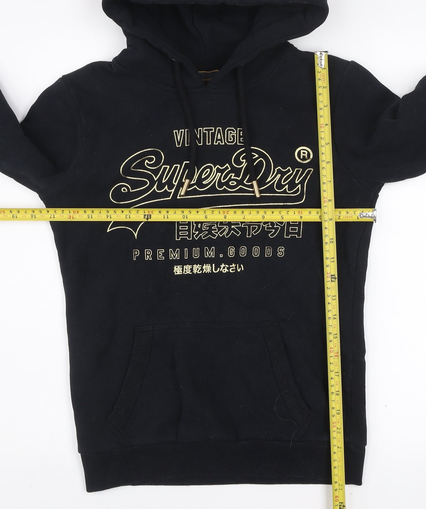 Superdry Women's Black Hoodie Size 8 Pullover Fleece Logo