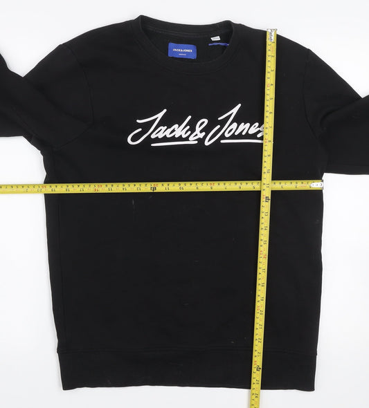 Jack & Jones Men's Black Cotton Graphic Logo Sweatshirt M