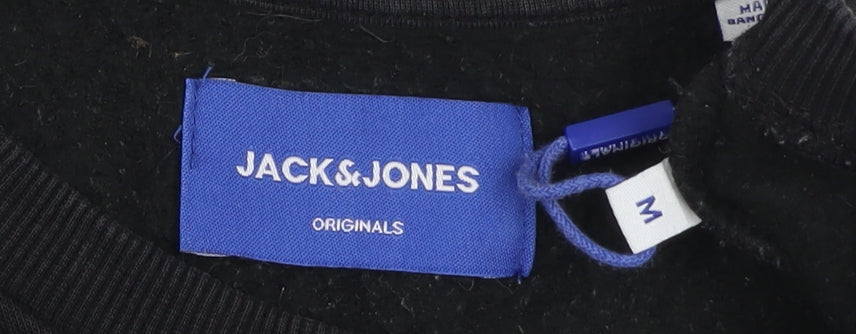 Jack & Jones Men's Black Cotton Graphic Logo Sweatshirt M