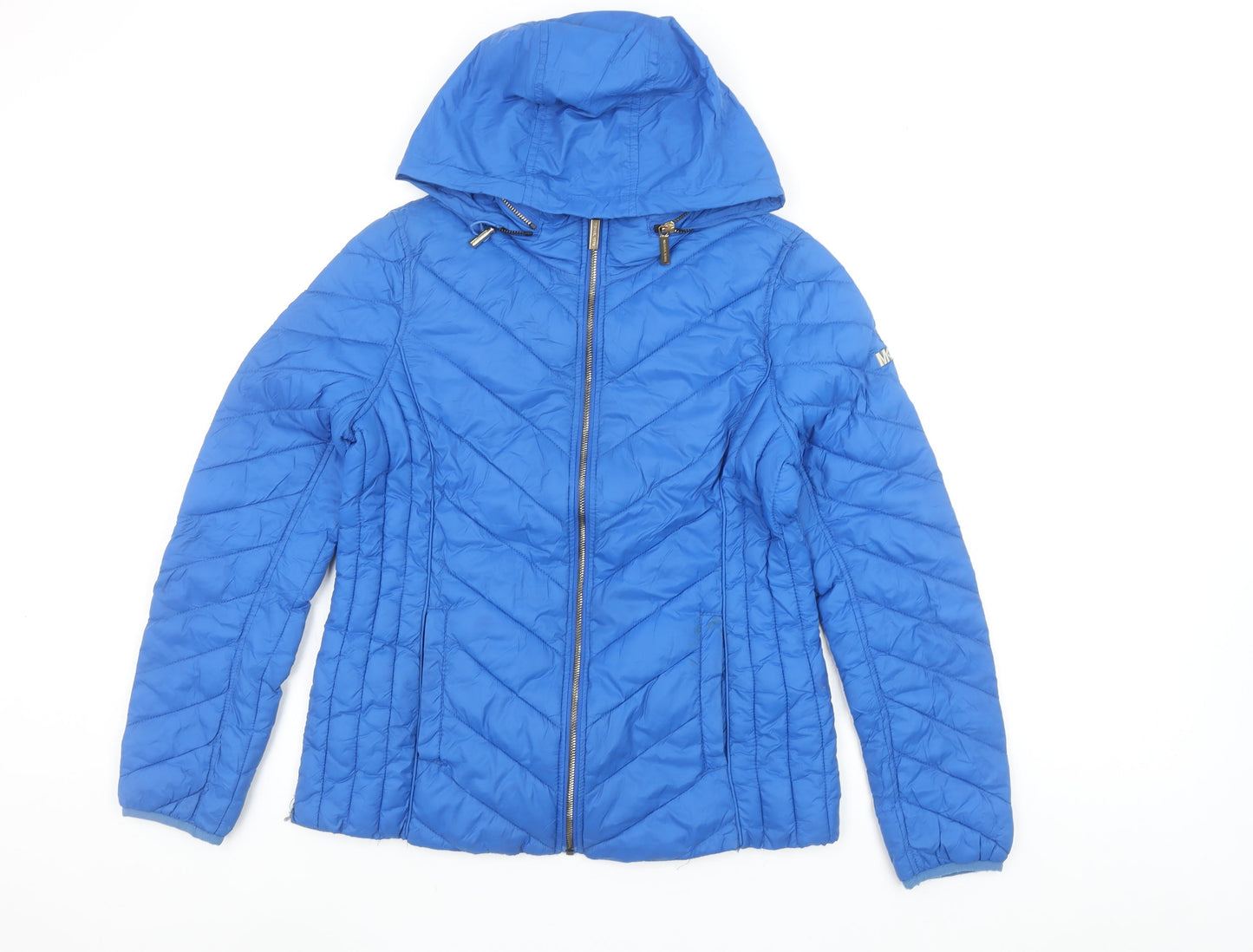 Michael Kors Womens Blue S Puffer Jacket Hooded Zip Nylon