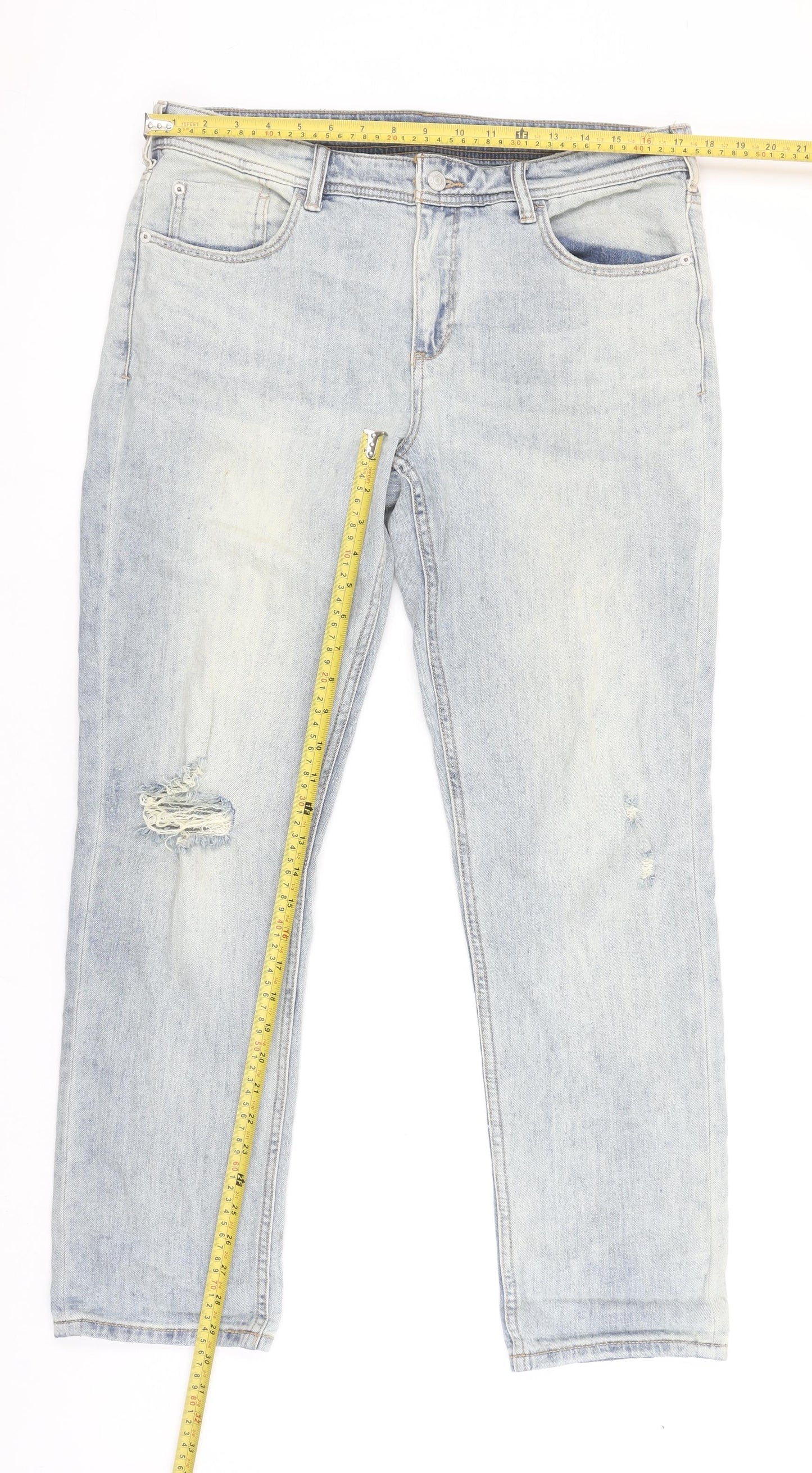 Pilcro Women's Light Blue Slim Boyfriend Distressed Jeans Size 30