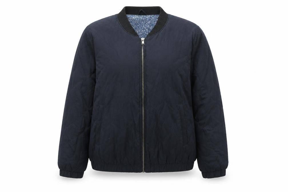 Front view of Jacqueline de Yong Women Black L Quilted Bomber Jacket Lightweight Casual