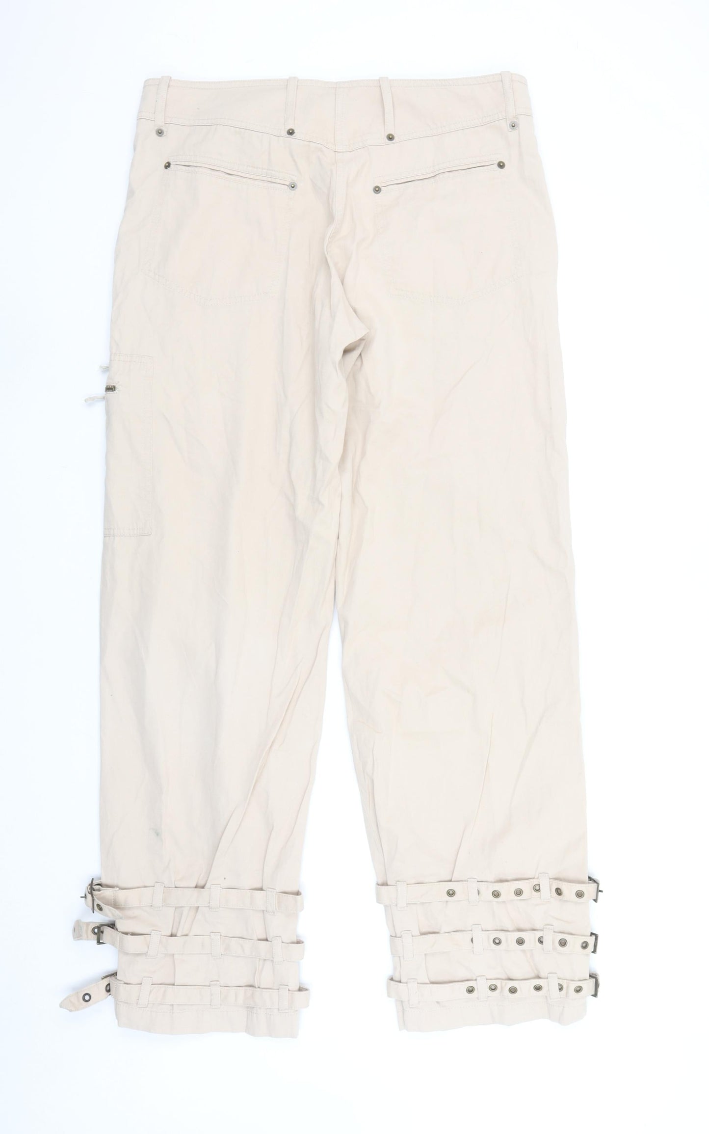 H&M Women Beige Cargo Trousers Size 16 Belted Cotton Casual