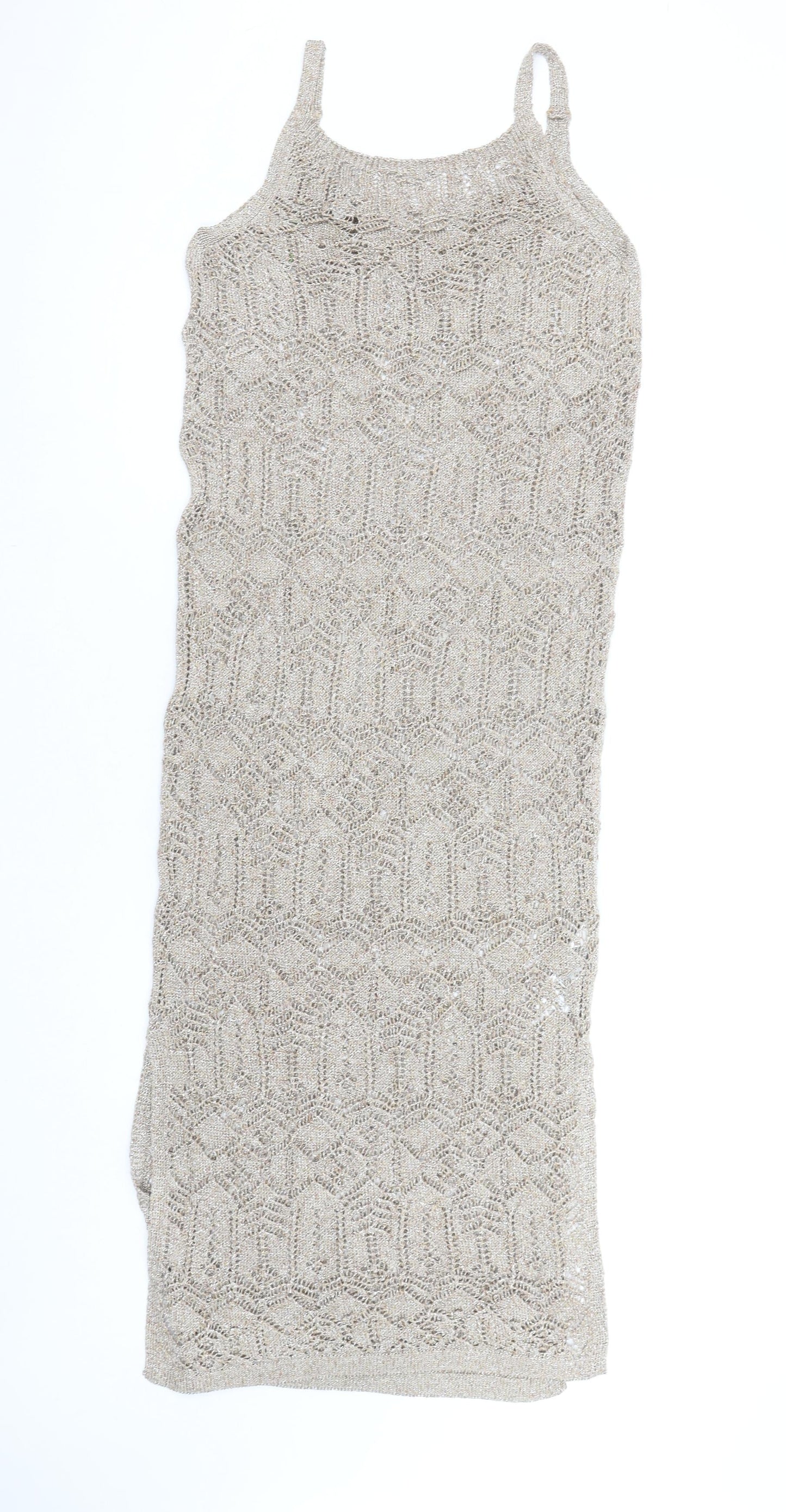 Marks and Spencer Women’s Beige Metallic Knit Midi Slip Dress XS