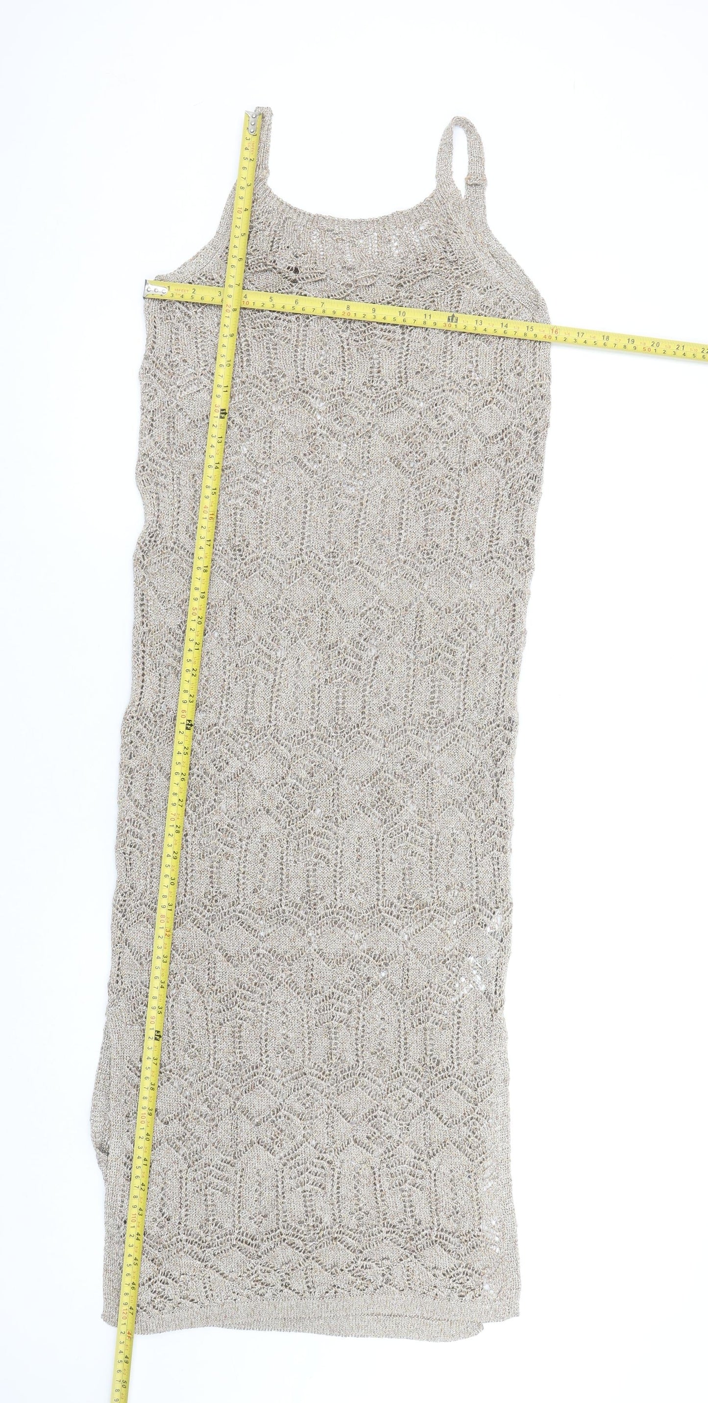 Marks and Spencer Women’s Beige Metallic Knit Midi Slip Dress XS
