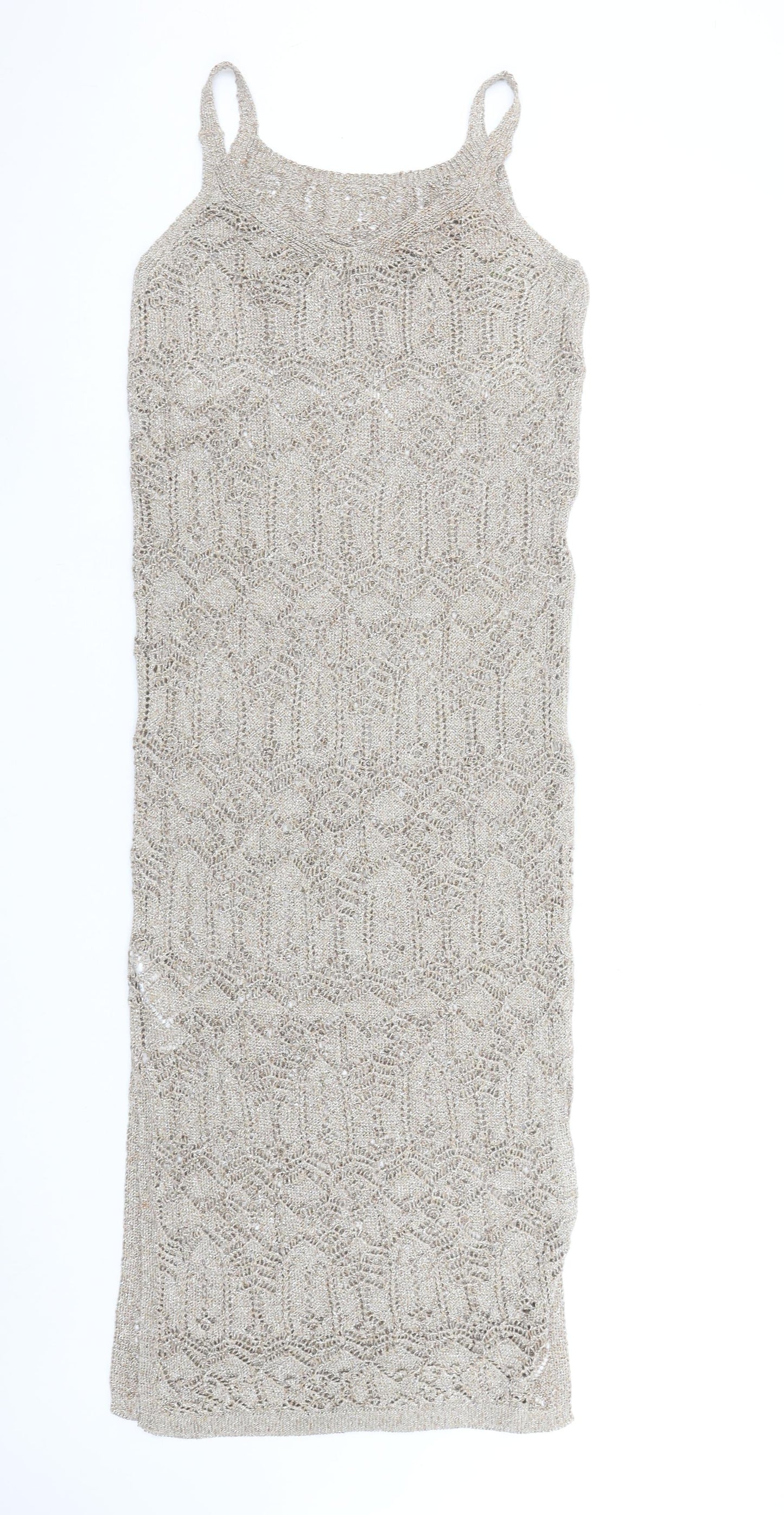Marks and Spencer Women’s Beige Metallic Knit Midi Slip Dress XS