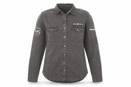 Womens UK Size M Superdry Grey Cotton Button-Up