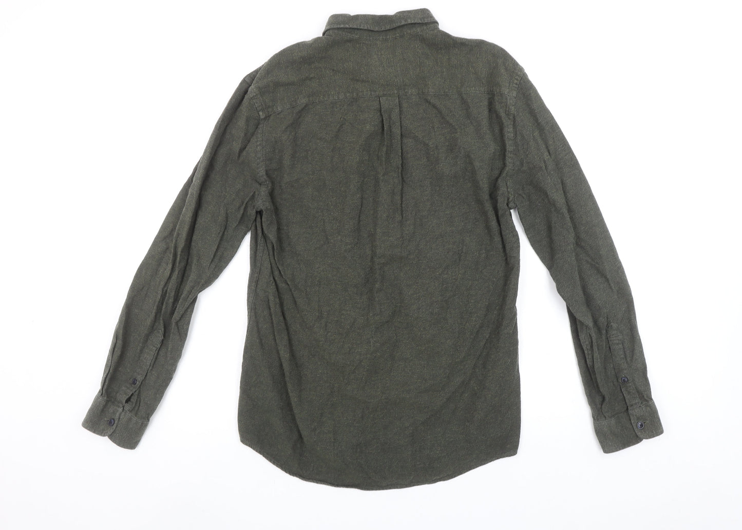Marks and Spencer Men's Green Cotton Flannel Button-Up Shirt S 35-37"
