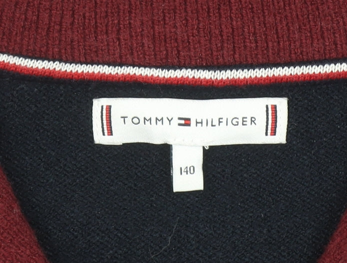 Tommy Hilfiger Girls Navy 1/2 Zip Jumper Size 140 Full Zip Knitwear