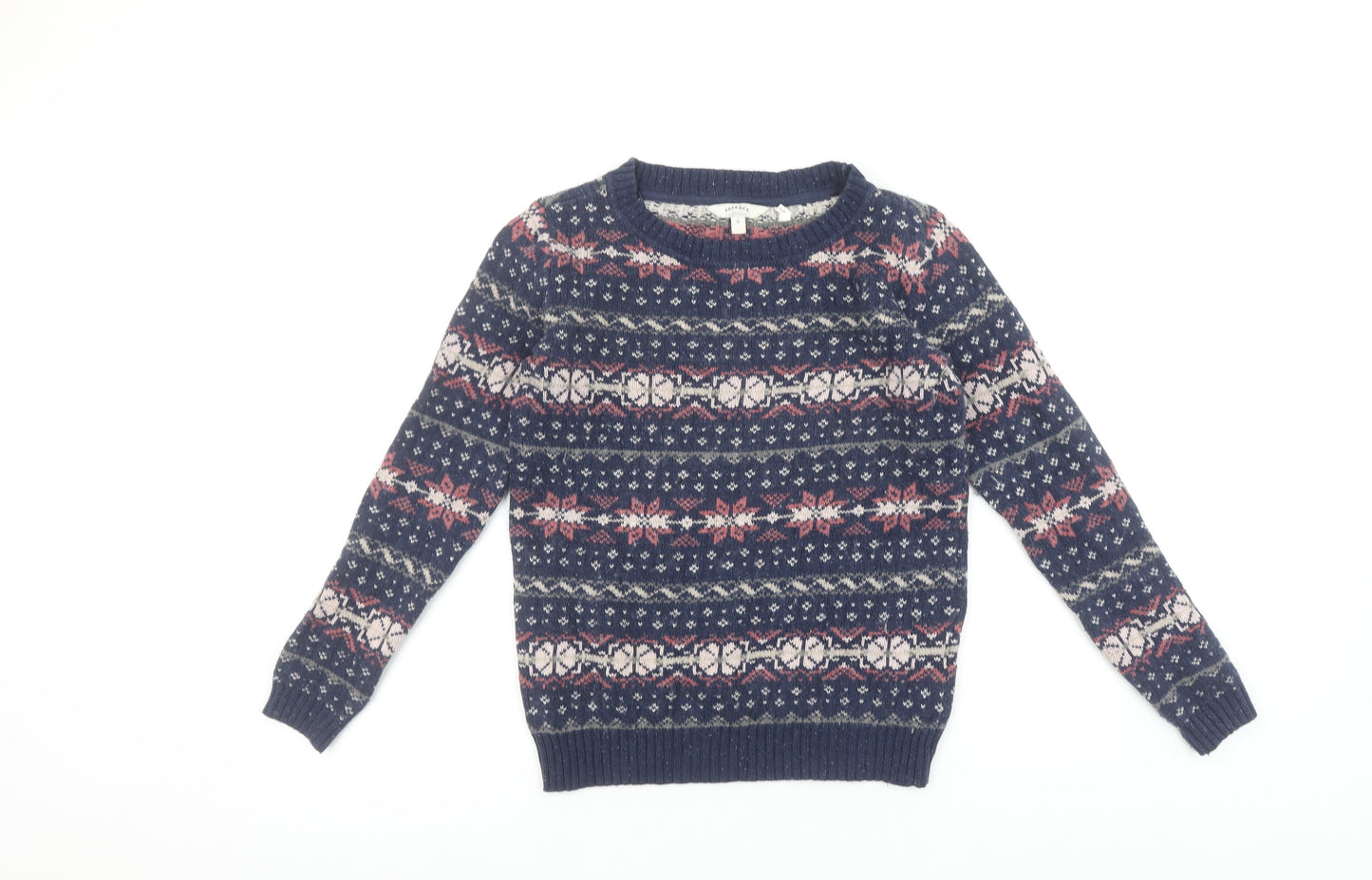 FatFace Women's Blue Fair Isle Wool Cotton Jumper Size 6