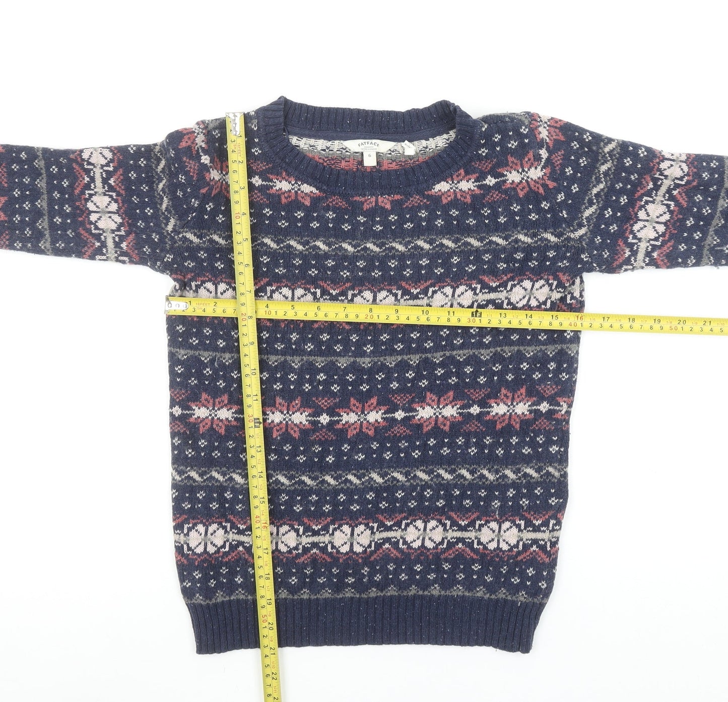 FatFace Women's Blue Fair Isle Wool Cotton Jumper Size 6