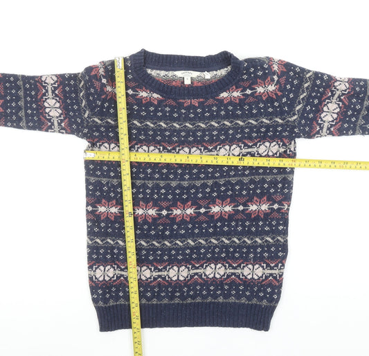 FatFace Women's Blue Fair Isle Wool Cotton Jumper Size 6