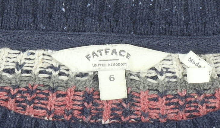 FatFace Women's Blue Fair Isle Wool Cotton Jumper Size 6