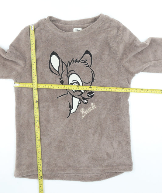 Disney Bambi Brown Fleece Pyjama Top Women XS Long Sleeve