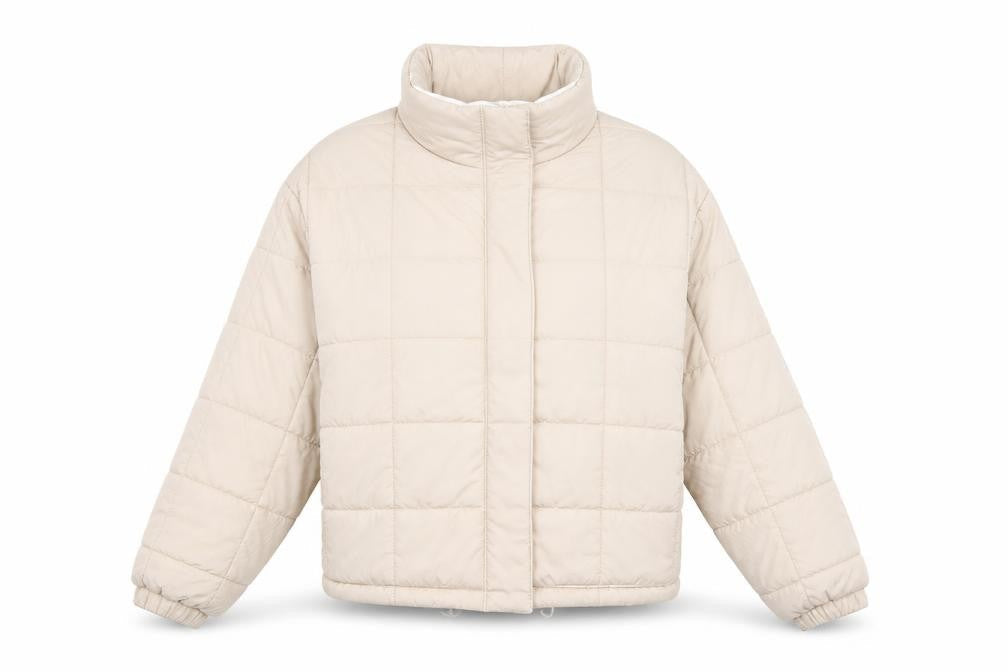 Topshop Women Beige Hooded Puffer Jacket UK 16 Polyester Winter Coat