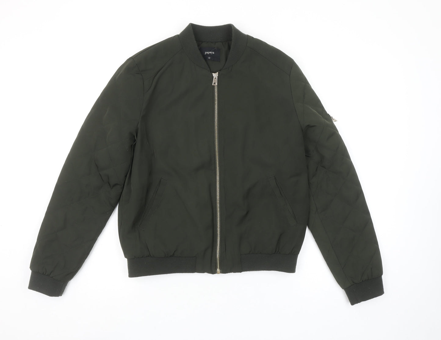 Papaya Women’s Green Bomber Jacket Size 10 Polyester Full Zip