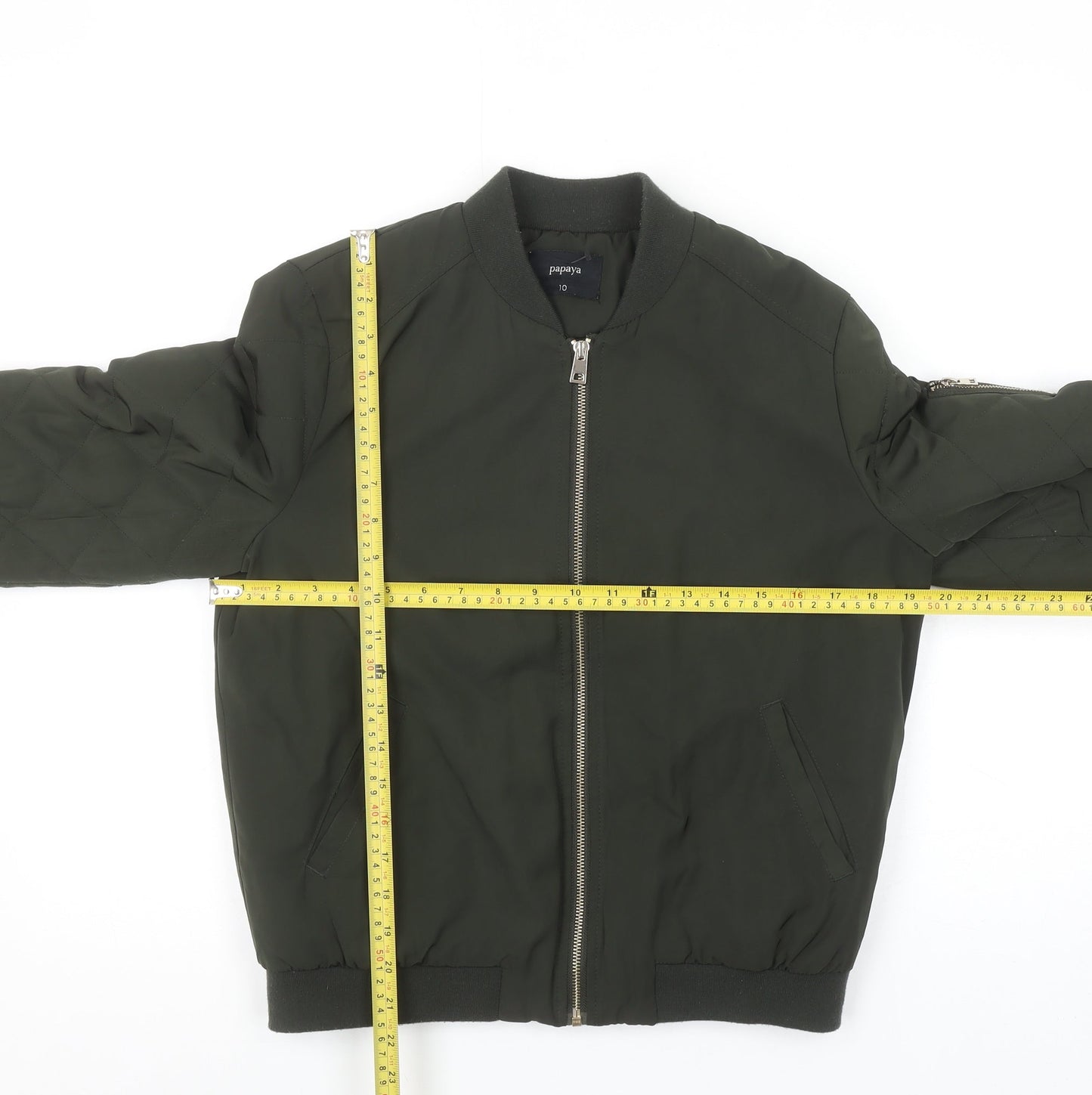 Papaya Women’s Green Bomber Jacket Size 10 Polyester Full Zip