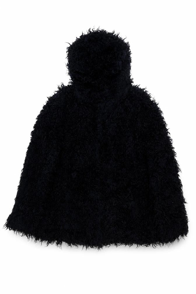 Front view of Henry Holland Women Black Fleece Hoodie Cape Style, size S, Modacrylic Blend