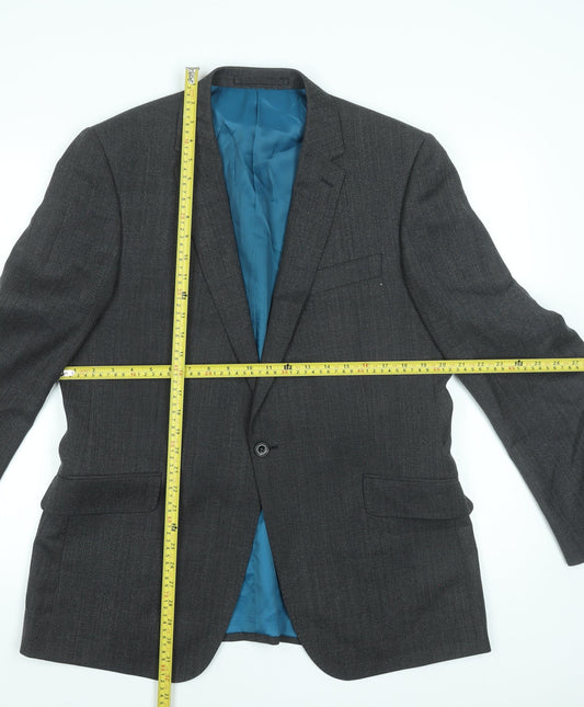 Marks and Spencer Mens Grey Wool Blazer 42R Classic Fit Single-Breasted Jacket