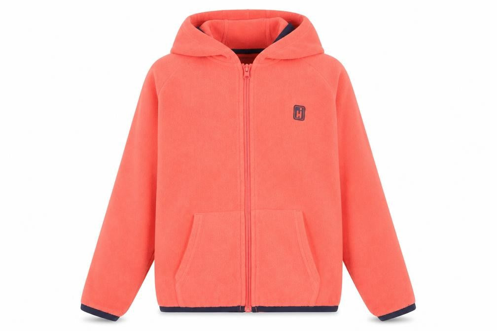 Front view of Hi Gear girls’ pink fleece hooded full zip jacket 7-8 years outdoor layer