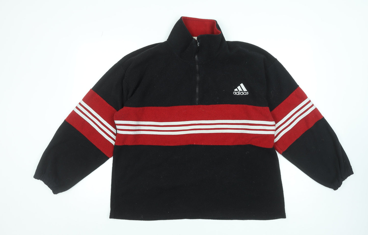 Adidas Mens Black Red 1/2 Zip Fleece Sweatshirt L Sports Pullover
