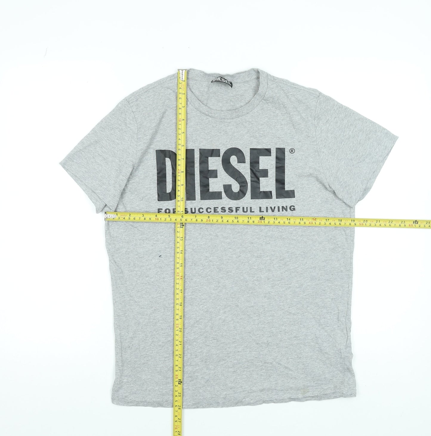 Diesel Men's Grey Cotton Crew Neck Logo T-Shirt Size M