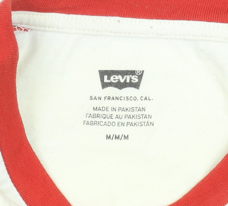 Levi's Men's White Red Raglan Graphic Print T-Shirt Medium