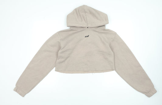 Criminal Damage Women Beige Cropped Hoodie Size M Long Sleeve Pullover