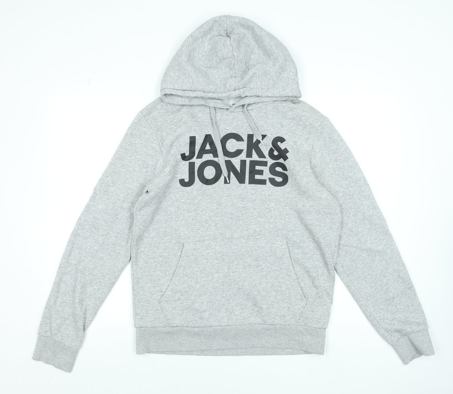 Jack & Jones Men’s Grey Pullover Hoodie S Regular Fit Logo Fleece