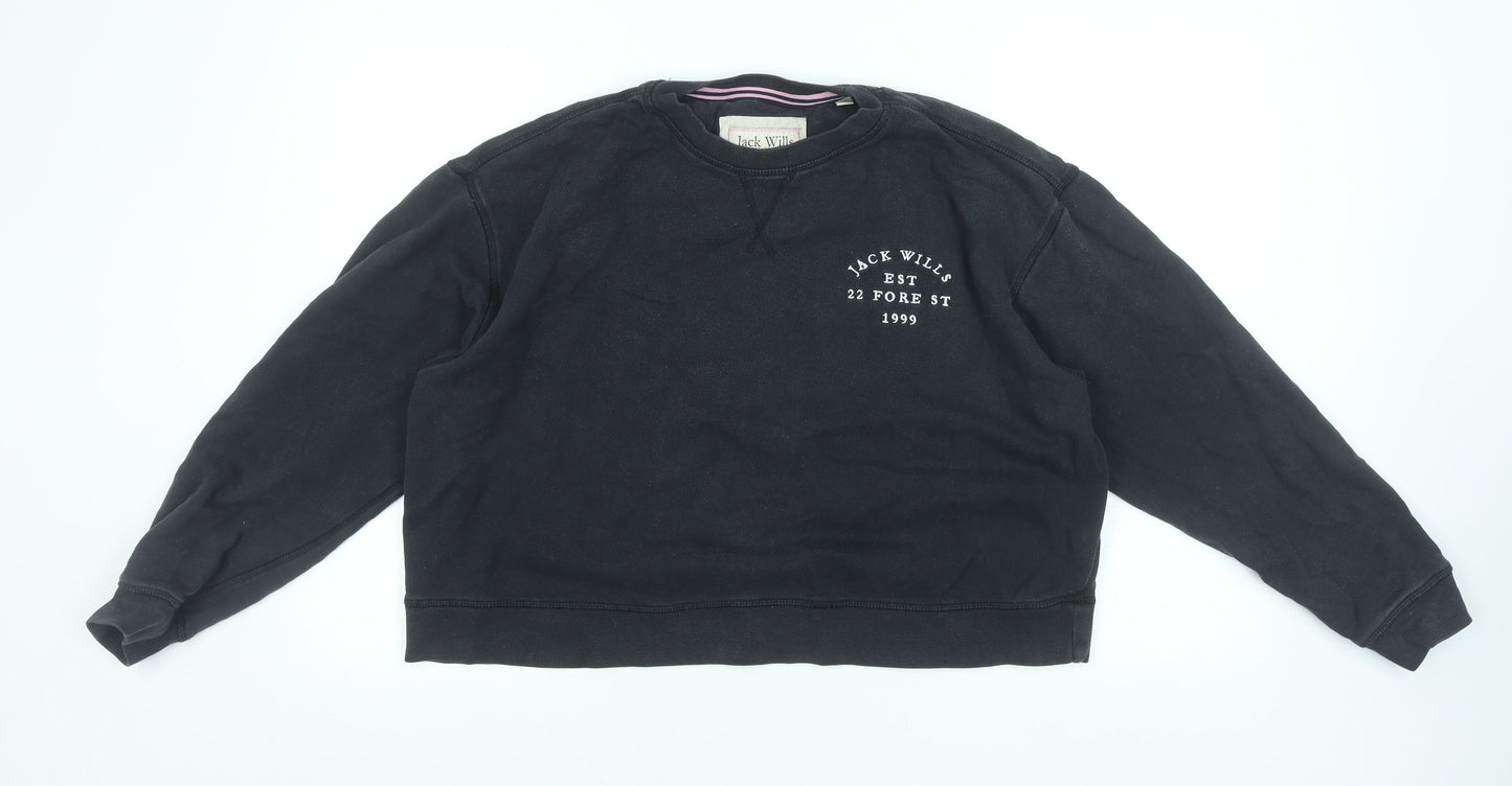 Jack Wills Womens Black UK 12 Cotton Crew Neck Pullover Sweatshirt