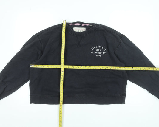 Jack Wills Womens Black UK 12 Cotton Crew Neck Pullover Sweatshirt