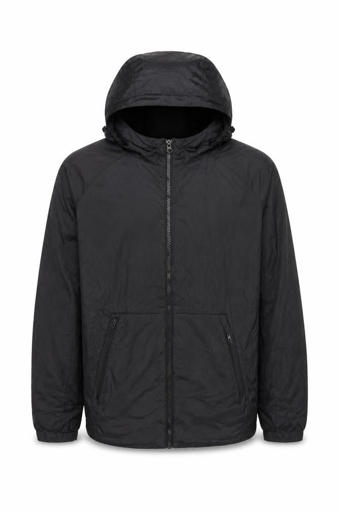 Front view of Jordan boys’ black hooded windbreaker jacket xl 13-15 years full zip