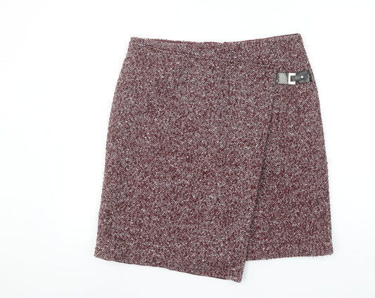 Marks and Spencer Women Red Herringbone Tweed Wrap Skirt UK 12