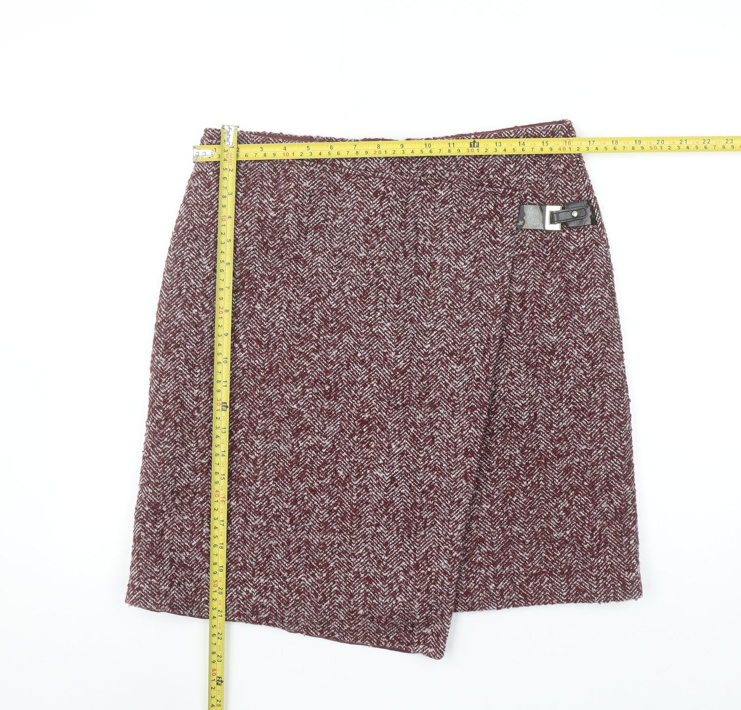 Marks and Spencer Women Red Herringbone Tweed Wrap Skirt UK 12
