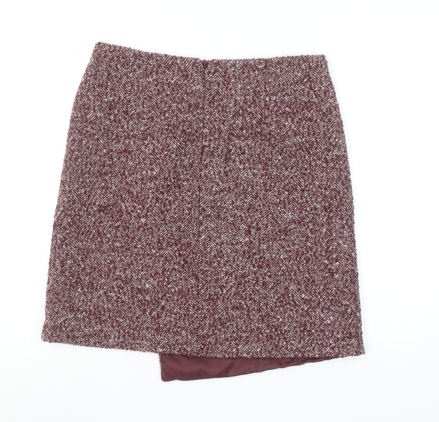 Marks and Spencer Women Red Herringbone Tweed Wrap Skirt UK 12