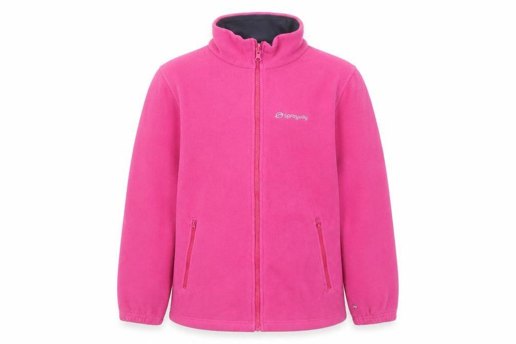 Front view of Sprayway girls’ pink full zip fleece jacket age 12-13 lined lightweight outdoor